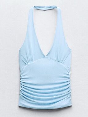 Light Blue Halter Ruched Women's Top
